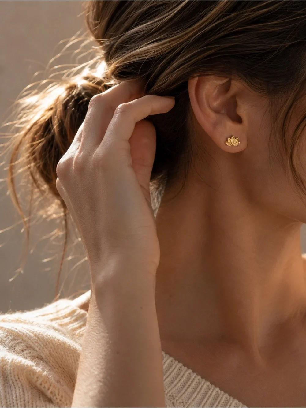 Gold Lotus Stud Earrings - Minimal Women's Jewelry